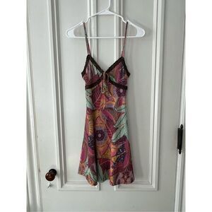 SHEIN multicolor orange pink green maroon floral slip dress with lace XS